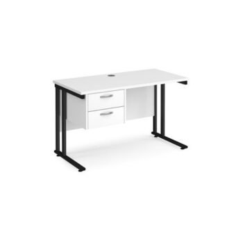 Maestro 25 straight desk 1200mm x 600mm with 2 drawer pedestal black cantilever leg frame white top - MC612P2KWH