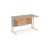 Maestro 25 straight desk 1200mm x 600mm with 2 drawer pedestal white cantilever leg frame beech top - MC612P2WHB