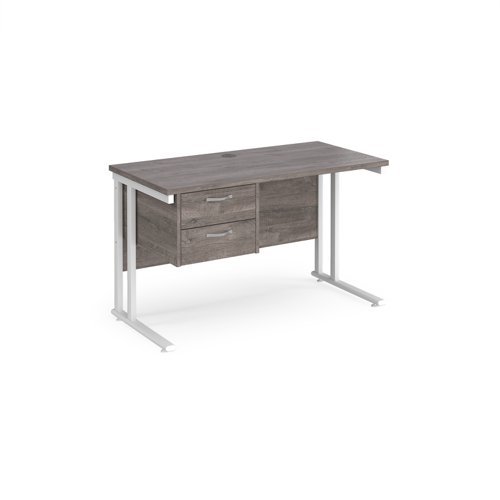 Maestro 25 straight desk 1200mm x 600mm with 2 drawer pedestal white cantilever leg frame leg grey oak top - MC612P2WHGO