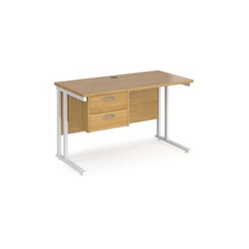 Maestro 25 straight desk 1200mm x 600mm with 2 drawer pedestal white cantilever leg frame oak top - MC612P2WHO