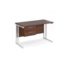 Maestro 25 straight desk 1200mm x 600mm with 2 drawer pedestal white cantilever leg frame walnut top - MC612P2WHW
