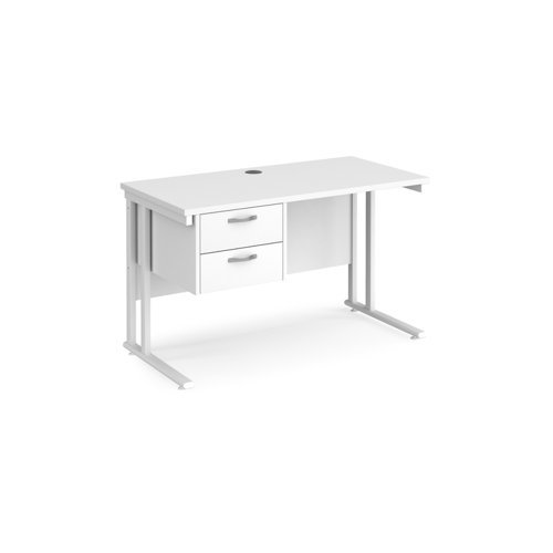 Maestro 25 straight desk 1200mm x 600mm with 2 drawer pedestal white cantilever leg frame white top - MC612P2WHWH