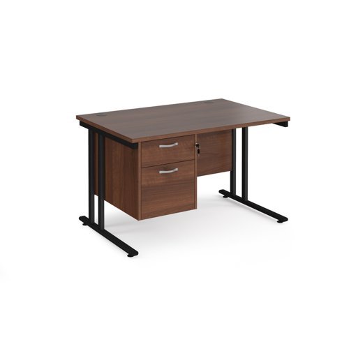 Maestro 25 straight desk 1200mm x 800mm with 2 drawer pedestal black cantilever leg frame walnut top - MC12P2KW