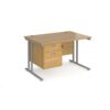 Maestro 25 straight desk 1200mm x 800mm with 2 drawer pedestal silver cantilever leg frame oak top - MC12P2SO