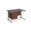 Maestro 25 straight desk 1200mm x 800mm with 2 drawer pedestal silver cantilever leg frame walnut top - MC12P2SW