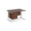 Maestro 25 straight desk 1200mm x 800mm with 3 drawer pedestal white cantilever leg frame walnut top - MC12P3WHW