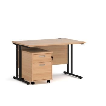 Maestro 25 straight desk 1200mm x 800mm with black cantilever frame and 2 drawer pedestal beech - SBK212B