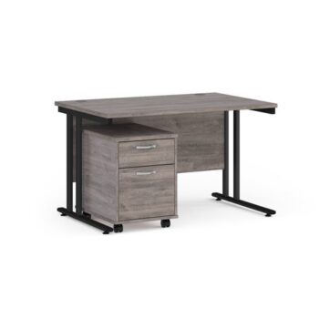 Maestro 25 straight desk 1200mm x 800mm with black cantilever frame and 2 drawer pedestal grey oak - SBK212GO