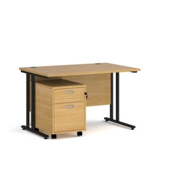 Maestro 25 straight desk 1200mm x 800mm with black cantilever frame and 2 drawer pedestal oak - SBK212O