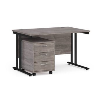 Maestro 25 straight desk 1200mm x 800mm with black cantilever frame and 3 drawer pedestal grey oak - SBK312GO