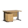 Maestro 25 straight desk 1200mm x 800mm with black cantilever frame and 3 drawer pedestal oak - SBK312O