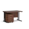 Maestro 25 straight desk 1200mm x 800mm with black cantilever frame and 3 drawer pedestal walnut - SBK312W