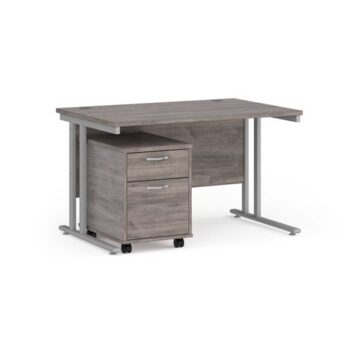 Maestro 25 straight desk 1200mm x 800mm with silver cantilever frame and 2 drawer pedestal grey oak - SBS212GO