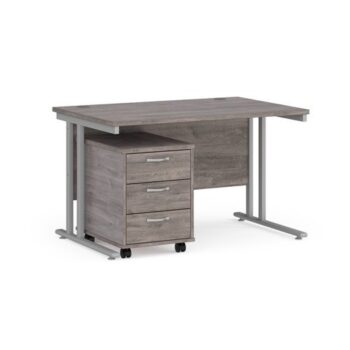 Maestro 25 straight desk 1200mm x 800mm with silver cantilever frame and 3 drawer pedestal grey oak - SBS312GO