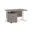 Maestro 25 straight desk 1200mm x 800mm with white cantilever frame and 2 drawer pedestal grey oak - SBWH212GO