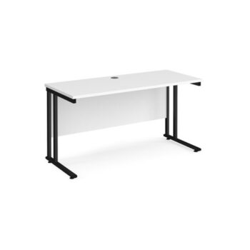 Maestro 25 straight desk 1400mm x 600mm black cantilever leg frame white top - MC614KWH