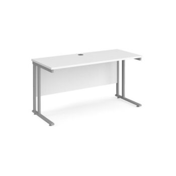 Maestro 25 straight desk 1400mm x 600mm silver cantilever leg frame white top - MC614SWH