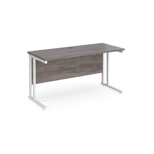 Maestro 25 straight desk 1400mm x 600mm white cantilever leg frame grey oak top - MC614WHGO