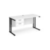 Maestro 25 straight desk 1400mm x 600mm with 2 drawer pedestal black cantilever leg frame white top - MC614P2KWH