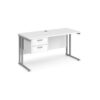 Maestro 25 straight desk 1400mm x 600mm with 2 drawer pedestal silver cantilever leg frame white top - MC614P2SWH