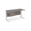 Maestro 25 straight desk 1400mm x 600mm with 2 drawer pedestal white cantilever leg frame leg grey oak top - MC614P2WHGO