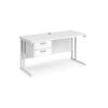 Maestro 25 straight desk 1400mm x 600mm with 2 drawer pedestal white cantilever leg frame white top - MC614P2WHWH