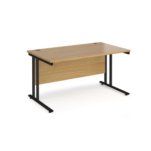 Maestro 25 straight desk 1400mm x 800mm black cantilever leg frame oak top - MC14KO