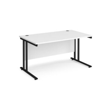 Maestro 25 straight desk 1400mm x 800mm black cantilever leg frame white top - MC14KWH