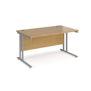 Maestro 25 straight desk 1400mm x 800mm silver cantilever leg frame oak top - MC14SO