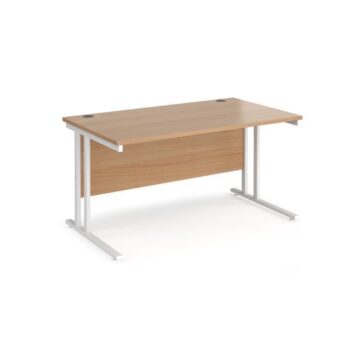 Maestro 25 straight desk 1400mm x 800mm white cantilever leg frame beech top - MC14WHB