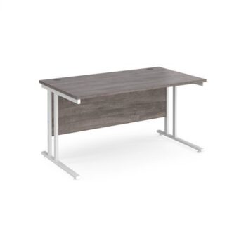 Maestro 25 straight desk 1400mm x 800mm white cantilever leg frame grey oak top - MC14WHGO