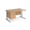 Maestro 25 straight desk 1400mm x 800mm with 2 drawer pedestal silver cantilever leg frame beech top - MC14P2SB