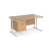 Maestro 25 straight desk 1400mm x 800mm with 2 drawer pedestal white cantilever leg frame beech top - MC14P2WHB
