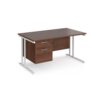 Maestro 25 straight desk 1400mm x 800mm with 2 drawer pedestal white cantilever leg frame walnut top - MC14P2WHW