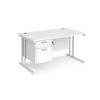 Maestro 25 straight desk 1400mm x 800mm with 2 drawer pedestal white cantilever leg frame white top - MC14P2WHWH