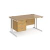 Maestro 25 straight desk 1400mm x 800mm with 3 drawer pedestal white cantilever leg frame oak top - MC14P3WHO