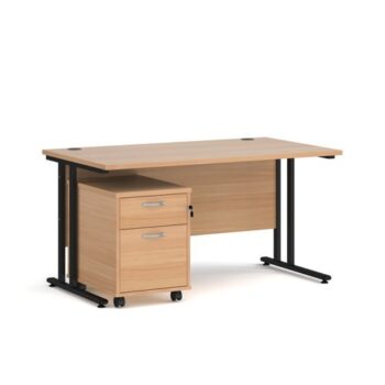 Maestro 25 straight desk 1400mm x 800mm with black cantilever frame and 2 drawer pedestal beech - SBK214B