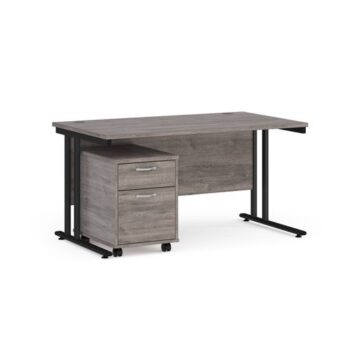 Maestro 25 straight desk 1400mm x 800mm with black cantilever frame and 2 drawer pedestal grey oak - SBK214GO