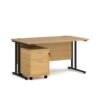 Maestro 25 straight desk 1400mm x 800mm with black cantilever frame and 2 drawer pedestal oak - SBK214O