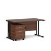 Maestro 25 straight desk 1400mm x 800mm with black cantilever frame and 2 drawer pedestal walnut - SBK214W