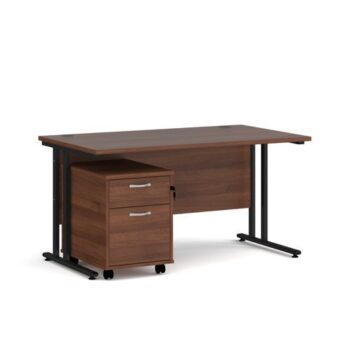 Maestro 25 straight desk 1400mm x 800mm with black cantilever frame and 2 drawer pedestal walnut - SBK214W