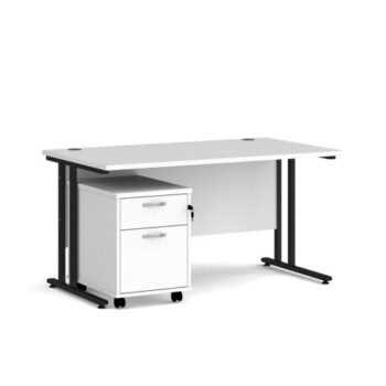 Maestro 25 straight desk 1400mm x 800mm with black cantilever frame and 2 drawer pedestal white - SBK214WH