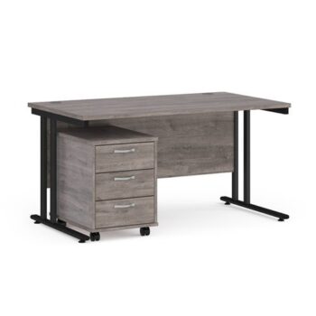 Maestro 25 straight desk 1400mm x 800mm with black cantilever frame and 3 drawer pedestal grey oak - SBK314GO