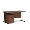 Maestro 25 straight desk 1400mm x 800mm with black cantilever frame and 3 drawer pedestal walnut - SBK314W