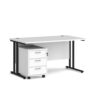 Maestro 25 straight desk 1400mm x 800mm with black cantilever frame and 3 drawer pedestal white - SBK314WH