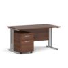 Maestro 25 straight desk 1400mm x 800mm with silver cantilever frame and 2 drawer pedestal walnut - SBS214W