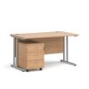 Maestro 25 straight desk 1400mm x 800mm with silver cantilever frame and 3 drawer pedestal beech - SBS314B