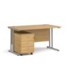 Maestro 25 straight desk 1400mm x 800mm with silver cantilever frame and 3 drawer pedestal oak - SBS314O