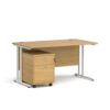 Maestro 25 straight desk 1400mm x 800mm with white cantilever frame and 2 drawer pedestal oak - SBWH214O