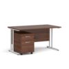 Maestro 25 straight desk 1400mm x 800mm with white cantilever frame and 2 drawer pedestal walnut - SBWH214W